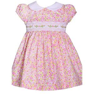 Bonnie Jean Pink floral smocked embroidered dress New With Tags